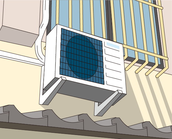 壁面アングルの設置例のイラスト