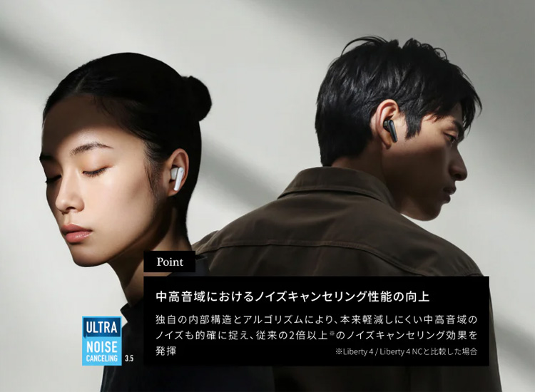 中高音域におけるノイズキャンセリング性能の向上 独自の内部構造とアルゴリズムにより、本来軽減しにくい中高音域のノイズも的確に捉え、従来の２倍以上のノイズキャンセリング効果を発揮