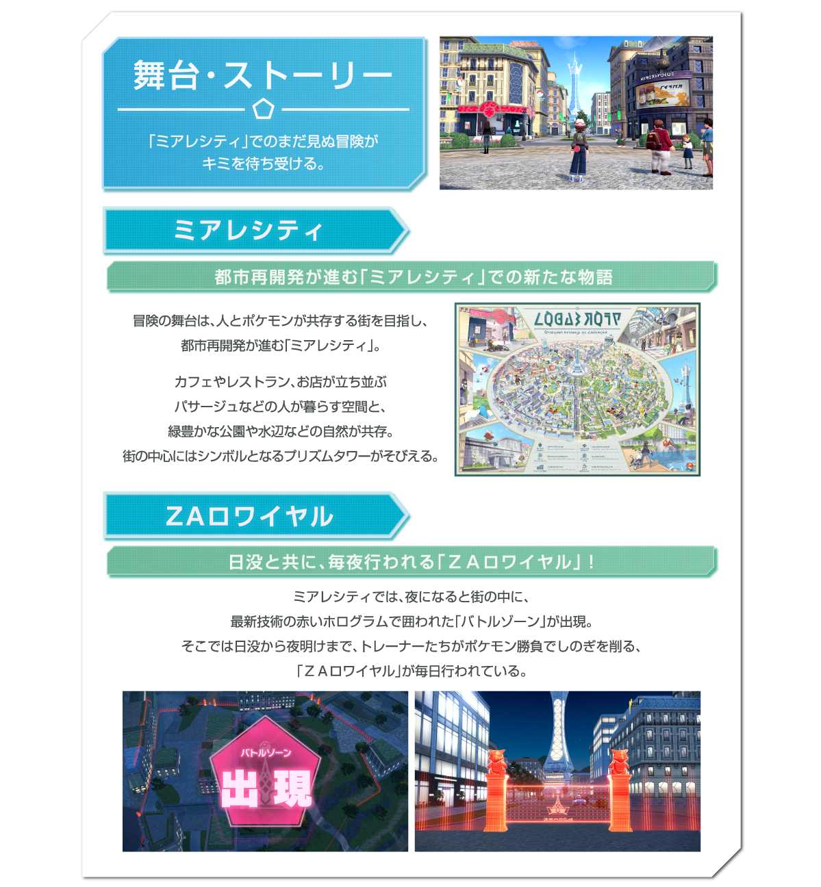 舞台・ストーリー 都市再開発が進む「ミアレシティ」での新たな物語 日没と共に、毎夜行われる「ZAロワイヤル」!