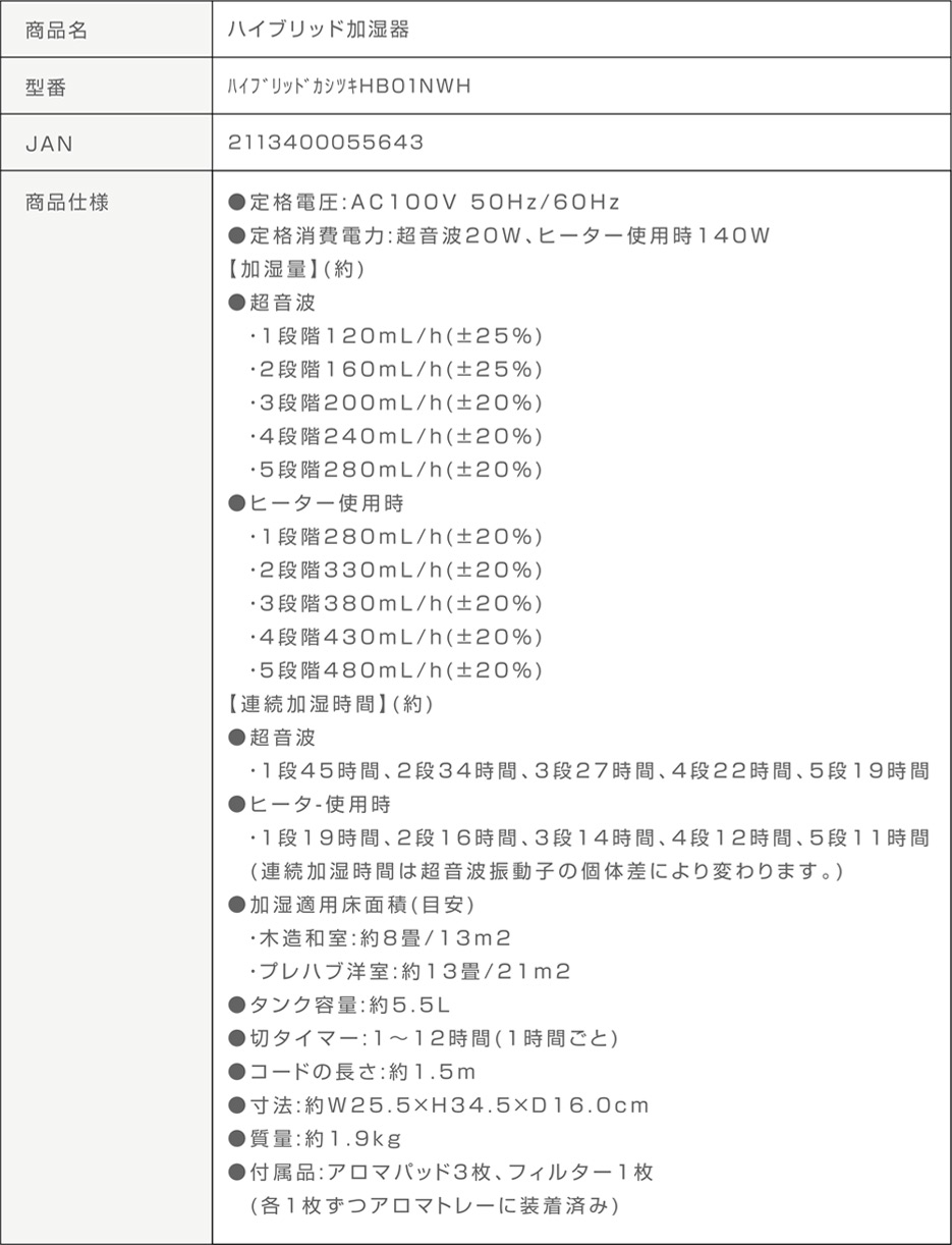 HB01N WH 商品詳細