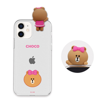 LINE FRIENDS iPhone 12 mini用フィギュア付きソフトクリアケース [公式ライセンス品] BASIC FACE CHOCO KCE-CSB034