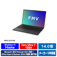 富士通 14型WUXGA/Core Ultra 7 155H/Arcグラフィックス/メモリ16GB/約512GB SSD/WiFi 7 FMV Note U ピクトブラック FMVU77K3BA