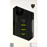 LAMBORGHINI iPhone 15用本革 背面ケース ブラック×グリーン LBTPUPCIP15HUD16GN