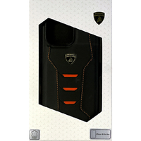 LAMBORGHINI iPhone 15 Pro Max用本革 背面ケース ブラック×オレンジ LBTPUPCIP15PMHUD16OE