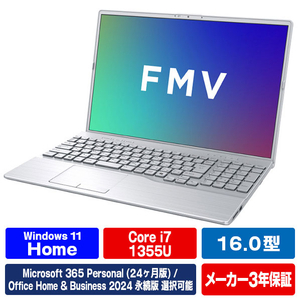 富士通 16型WUXGA/Core i7/Iris Xe グラフィックス/メモリ16GB/約512GB SSD/DVD/WiFi 7 e angle select FMV Note A ファインシルバー FMVA75K3S5-イメージ1
