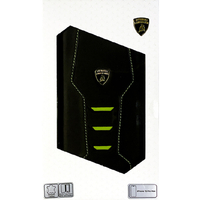 LAMBORGHINI iPhone 15 Pro Max用本革 手帳型ケース ブラック×グリーン LBTPUFCIP15PMHUD16GN