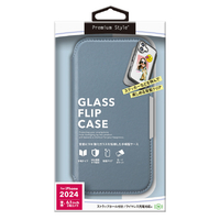PGA iPhone 16用ガラスフリップケース ブルー PG-24AGF03BL