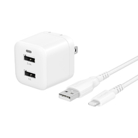 オウルテック USB Type-A 2ポート AC充電器 超タフUSB Type-A to Lightning ケーブル(1．5m) セット ホワイト OWL-AC17WAAL15-WH