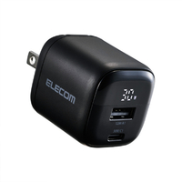 エレコム 電力ディスプレイ付き AC充電器 (30W/C×1+A×1) ブラック MPA-AC13030BK