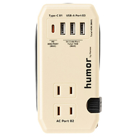 Hamee humor handy Plu PD30W対応TYPE-C1ポート/USB3ポート+2コンセント ACタップ(25cm) クリームホワイト 669-922927