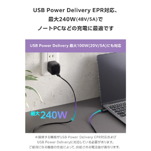 エレコム USB2．0ケーブル(USB Type-C(TM) - USB Type-C/240W) ブラック MPA-CCPE10BK-イメージ4