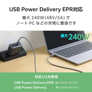 エレコム USB2．0ケーブル(USB Type-C(TM) - USB Type-C/240W/なめらか) グレー MPA-CCPESS15GY-イメージ5