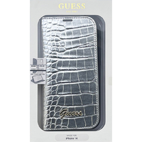 GUESS iPhone 14用クロコ調 手帳型ケース シルバー GUBKP14SHGCRHS
