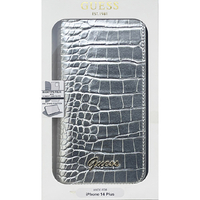 GUESS iPhone 14 Plus用クロコ調 手帳型ケース シルバー GUBKP14MHGCRHS