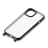PGA iPhone 15用ショルダーストラップホール付クリアハイブリッドケース ブラック PG-23APT07BK