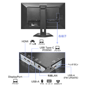 I・Oデータ 90W給電USB Type-C & LANポート搭載 4K対応 31．5型液晶ディスプレイ LCD-CU321D-F-イメージ3