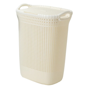 藤栄 ふた付きバスケット 57L Knit ホワイト ﾆﾂﾄﾗﾝﾄﾞﾘ-ﾊﾞｽｹﾂﾄ57LWH-イメージ1
