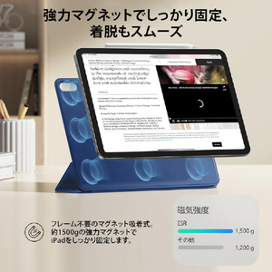 ESR iPad Air 13インチ(M4/M3/M2)/iPad Pro 12．9インチ(第6/5/4世代)用 REBOUND マグネット吸着式 Smart Folioケース ネイビーブルー ES28514-イメージ3