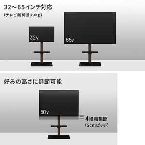 ナカムラ WALLスリムスタンドWH 32～65型対応 首振り機能・棚板付き壁寄せテレビスタンド WALL スリムスタンド ホワイト WLTV65111-イメージ4