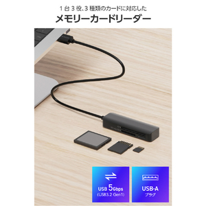 エレコム USB-Aケーブル付き メモリーカードリーダー ブラック MR3-C30BK-イメージ3