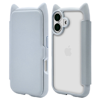 ラスタバナナ iPhone 16用MIMI 猫耳手帳型ハイブリッドケース スモーキーブルー 8104IP461BHPSBL