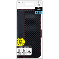 エアージェイ iPhone 16 Pro用MAGSAFE対応手帳型PBケース カーボン／レッドライン AC-P24P-PB CBR