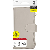 エアージェイ iPhone 16用MAGSAFE対応ウォレット手帳型ケース ベージュ AC-P24-WL BE