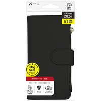 エアージェイ iPhone 16用MAGSAFE対応ウォレット手帳型ケース ブラック AC-P24-WL BK
