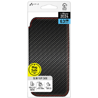 エアージェイ iPhone 16 Pro用MAGSAFE対応スリム手帳型ケース カーボン／レッドライン AC-P24P-PMB CBR
