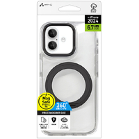 エアージェイ iPhone 16 Plus用MAGSAFE対応回転リングスタンドクリアケース ブラック AC-P24PL-CMR BK