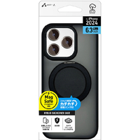 エアージェイ iPhone 16 Pro用MAGSAFE対応カチカチ回転リングスタンドクリアケース ブラック AC-P24P-MRS BK