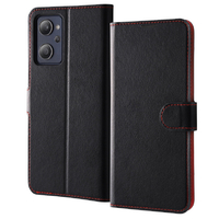 レイアウト OPPO Reno9 A/Reno7 A用手帳型レザーケース シンプル マグネット ブラック/レッド RT-OPR9AELC1/BR