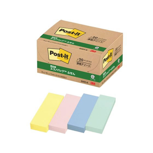 3M ポスト・イット ふせん 再生紙 エコノパック 75×25mm パステル 4色 20冊 F814937-5001-K-イメージ1
