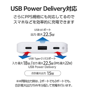 エレコム 残量表示機能付きモバイルバッテリー(10000mAh/22．5W) ホワイト DE-C76-10000WH-イメージ6