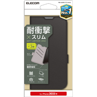 エレコム iPhone17e/16e用 ソフトレザーケース 磁石付 耐衝撃 ステッチ カード収納充実 ブラック PM-A25SPLFY3BK