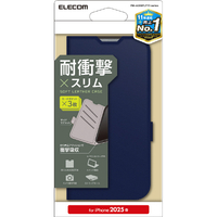 エレコム iPhone17e/16e用 ソフトレザーケース 磁石付 耐衝撃 ステッチ カード収納充実 ネイビー PM-A25SPLFY3NV