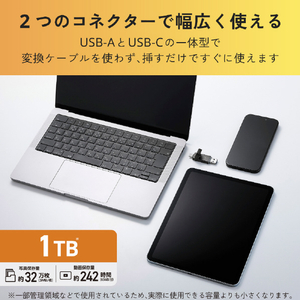 エレコム USB Type-C(TM)/USB-Aコネクター対応外付けポータブルSSD グレー ESD-EPD1000GGY-イメージ5
