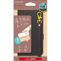 エレコム iPhone17e/16e用 ソフトレザーケース 磁石付 耐衝撃 ハンドストラップ付 ブラック PM-A25SPLFY4BK