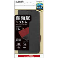 エレコム iPhone17e/16e用 ソフトレザーケース 磁石付 耐衝撃 ステッチ ブラック PM-A25SPLFYBK