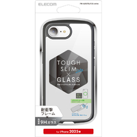 エレコム iPhone17e/16e用 TOUGH SLIM LITE ケース フレームカラー 背面ガラス メタルステッカー付 ブラック PM-A25STSLFCGBK
