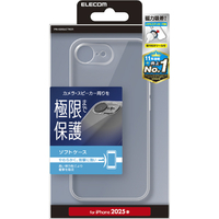 エレコム iPhone17e/16e用 ソフトケース 極限 メタルステッカー付 クリア PM-A25SUCTKCR