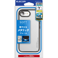 エレコム iPhone17e/16e用 ソフトケース サイドメッキ メタルステッカー付 メタリックブラック PM-A25SUCTMBK