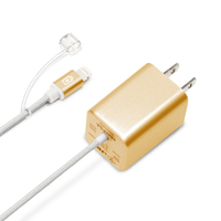 PGA LightningコネクタAC充電器タフケーブルタイプ 2．1A ゴールド PG-LAC21A23GD