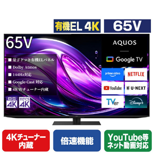 HS1シリーズ 量子Dot 有機EL4K 65V 4Kチューナー内蔵 倍速機能 YouTube等ネット動画対応
