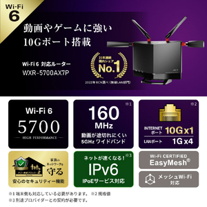 BUFFALO 無線LAN親機11ax/ac/n/a/g/b 4803+860Mbps ブラック WXR-5700AX7P-イメージ2