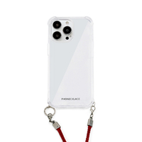 PHONECKLACE iPhone 14 Pro用ロープショルダーストラップ付きクリアケース ダークレッド PN23875I14PRD