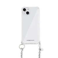 PHONECKLACE iPhone 14 Plus用チェーンショルダーストラップ付きクリアケース シルバー PN23892I14MSV