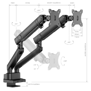 グリーンハウス 17～35インチ用液晶モニターアーム メカニカルスプリング 横並び2画面 クランプ/グロメット式 ブラック GH-AMES2H-BK-イメージ9
